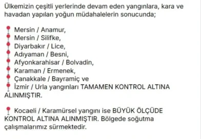 7 İl'deki Yangınlar Kontrol Altına Alındı